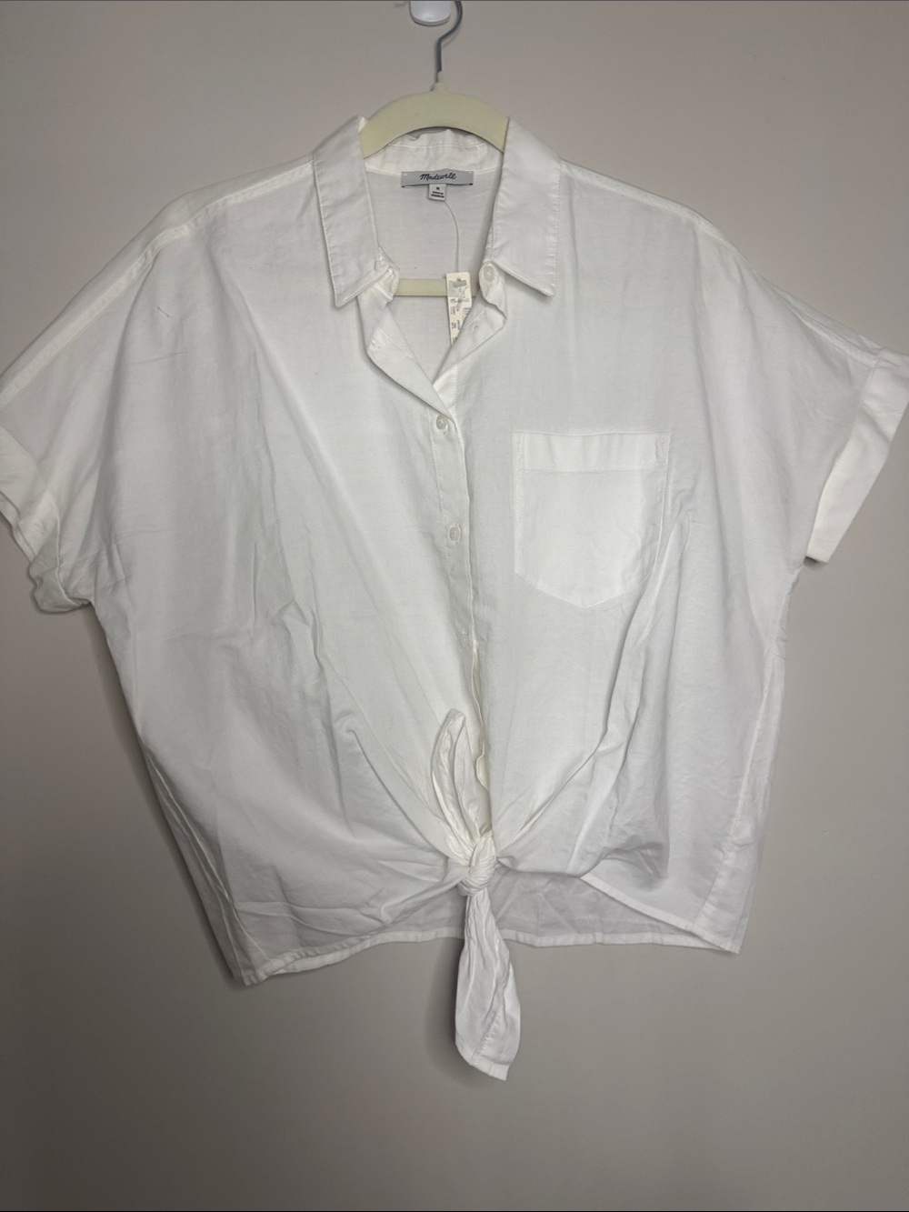Madewell White Tie-Front Short-Sleeve Button-Down Shirt